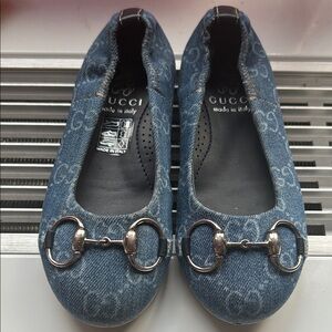 Gucci Denim Blue Flats with Silver Accents